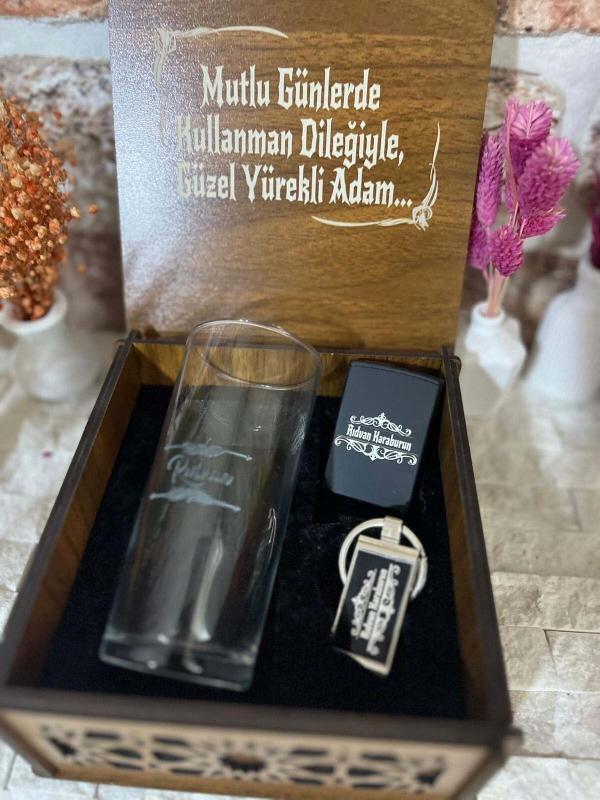Kişiye Özel Ahşap Kutulu Rakı Kadeh Set - Görsel 2
