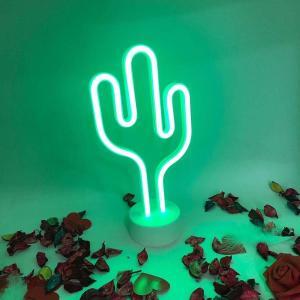 Led Neon Işıklı Kaktüs Gece Lambası