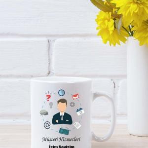Müşteri Hizmetleri Tasarımlı Beyaz Kupa Bardak