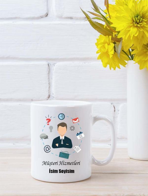 Müşteri Hizmetleri Tasarımlı Beyaz Kupa Bardak
