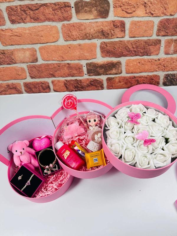 3'Lü Açılır Kutulu Pembe Hediye Kutusu
