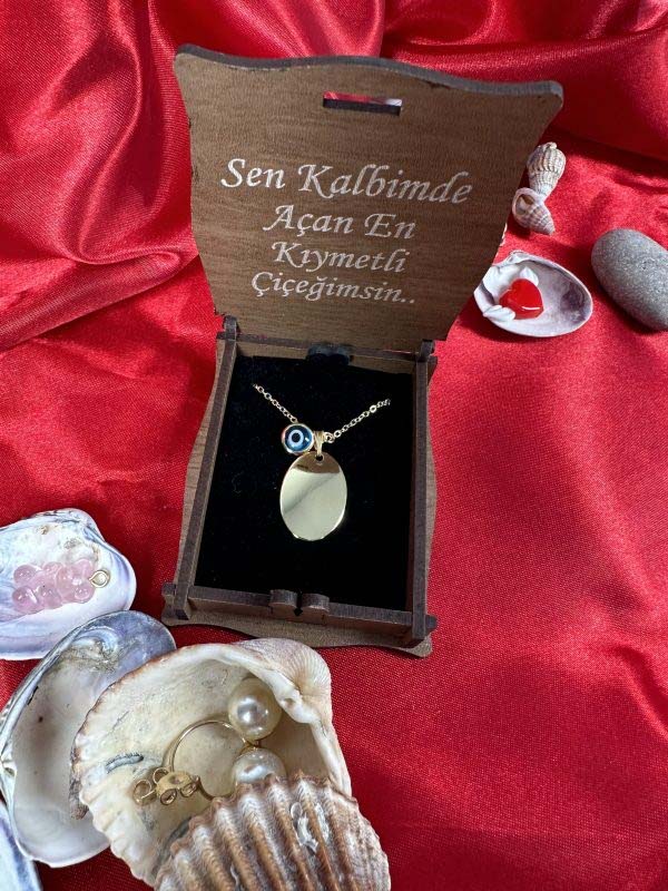 Kişiye Özel Tasarımlı Nazar Boncuklu Oval Kolye - Görsel 2