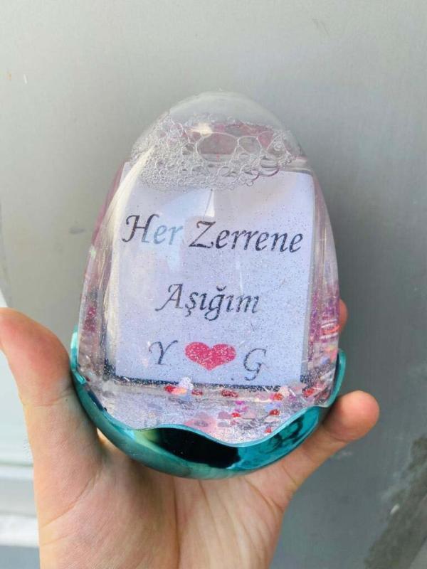 Kişiye Özel Fotoğraflı Yazılı Yumurta Kar Küresi - Kutuya Ekle