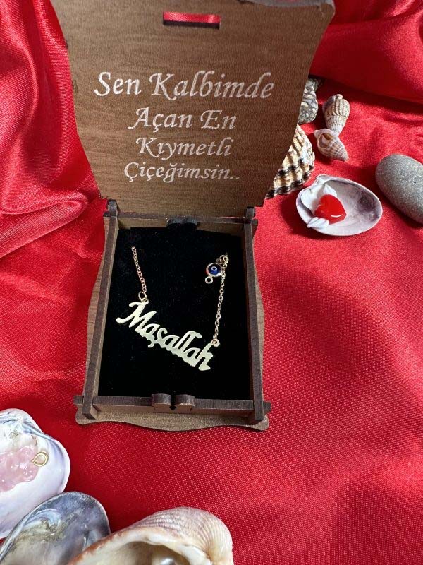 Maşallah Yazılı Nazar Boncuklu Kolye - Görsel 2