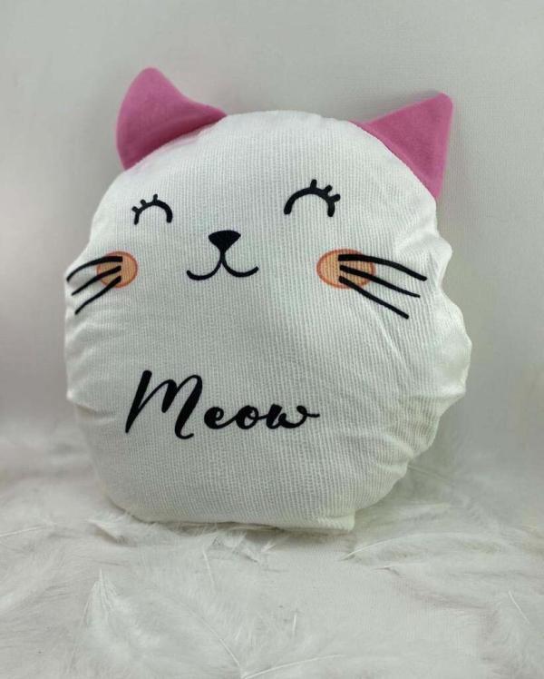 Pembe Kulaklı Kedi Tasarımlı Yastık