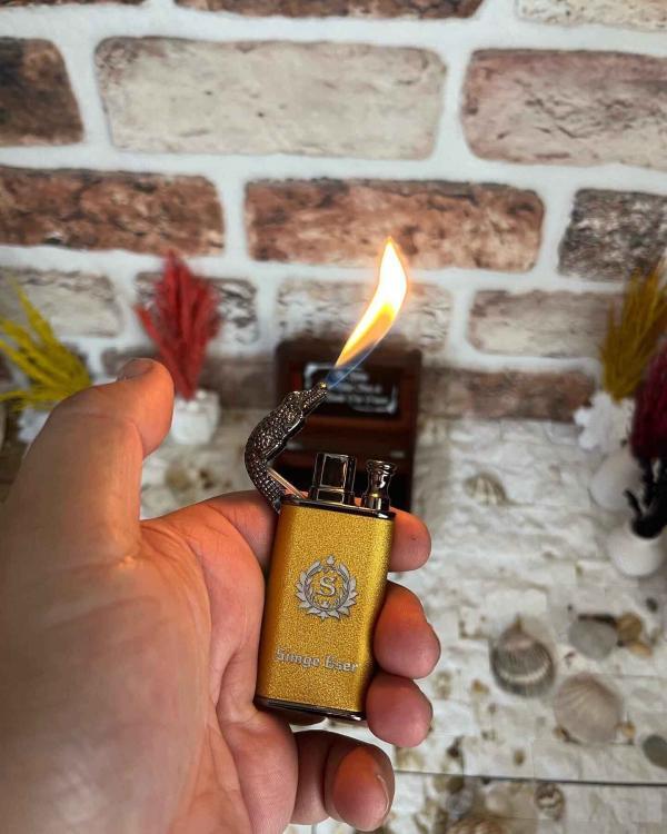 Kişiye Özel Hardal Sarısı Timsah Başlıklı Çakmak - Görsel 2