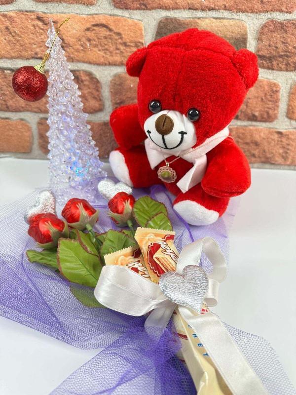 Yılbaşına Özel Kırmızı Peluş Ayı Set - Görsel 2