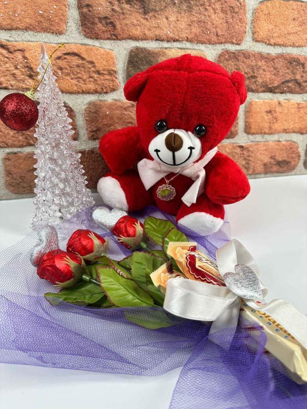 Yılbaşına Özel Kırmızı Peluş Ayı Set