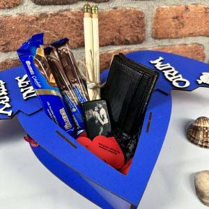 Seni Seviyorum Tasarımlı Kalpli Ahşap Kutu Erkek Set