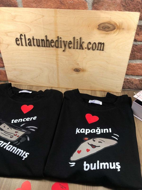 Kişiye Özel Tencere Kapak Tasarımlı Sevgili Tişört - Görsel 2