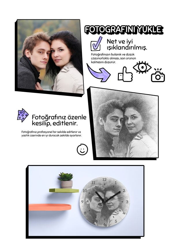 Karakalem Resimli Kişiye Özel Duvar Saati - Görsel 2