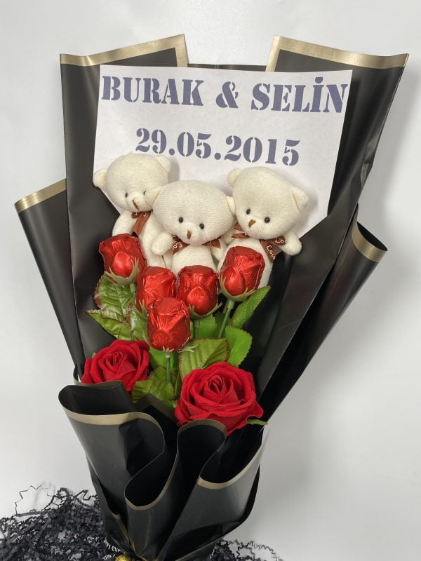 Ayıcıklı Çikolatalı Çiçek Buketi - Görsel 4