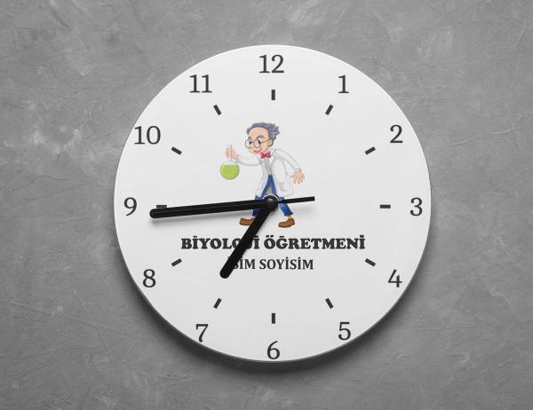 Biyoloji Öğretmeni Tasarımlı Kare Duvar Saati