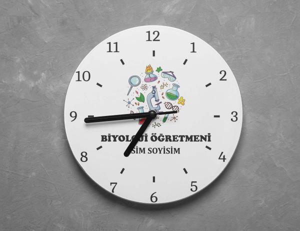 Biyoloji Öğretmeni Tasarımlı Kare Duvar Saati