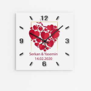 Sevgililer Günü Tasarımlı Kare Duvar Saati