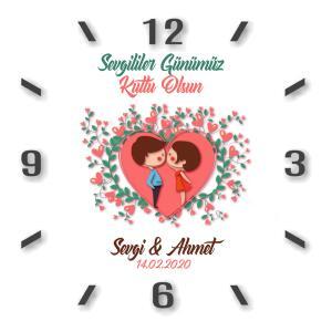 Sevgililer Günü Tasarımlı Kare Duvar Saati