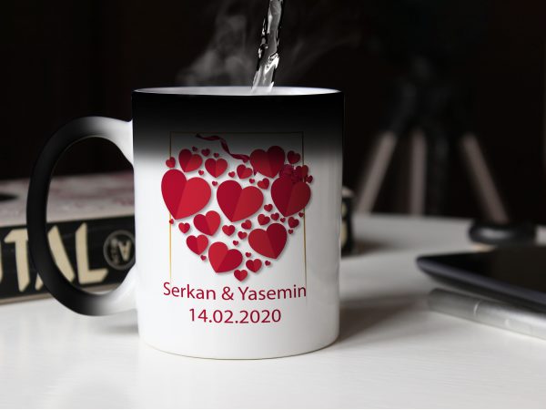 Sevgililer Günü Tasarımlı Sihirli Kupa