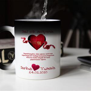 Sevgililer Günü Tasarımlı Sihirli Kupa