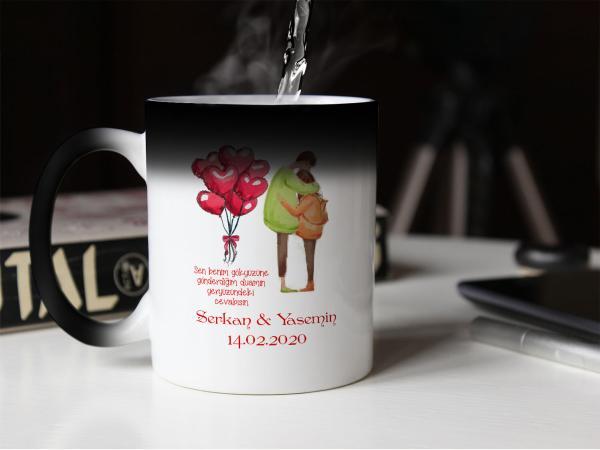 Sevgililer Günü Tasarımlı Sihirli Kupa