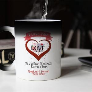 Sevgililer Günü Tasarımlı Sihirli Kupa