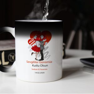 Sevgililer Günü Tasarımlı Sihirli Kupa