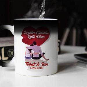 Sevgililer Günü Tasarımlı Sihirli Kupa