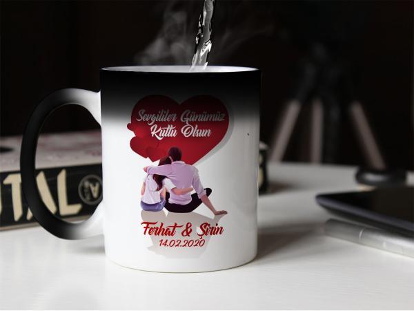 Sevgililer Günü Tasarımlı Sihirli Kupa