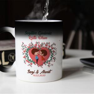 Sevgililer Günü Tasarımlı Sihirli Kupa