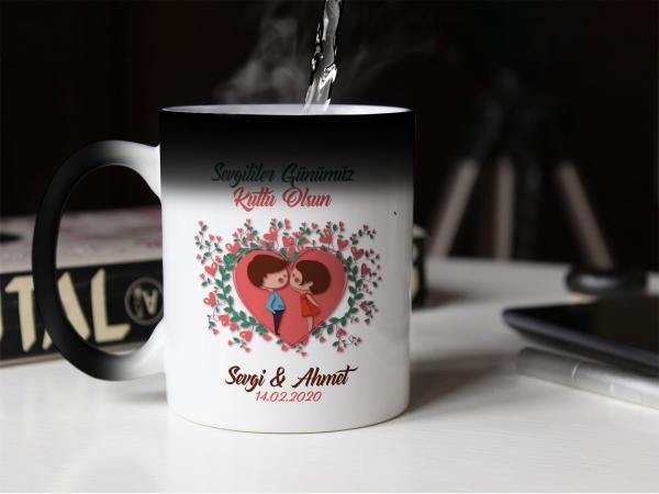 Sevgililer Günü Tasarımlı Sihirli Kupa