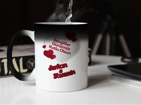 Sevgililer Günü Tasarımlı Sihirli Kupa