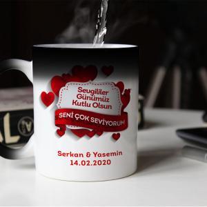 Sevgililer Günü Tasarımlı Sihirli Kupa