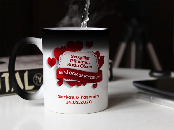 Sevgililer Günü Tasarımlı Sihirli Kupa