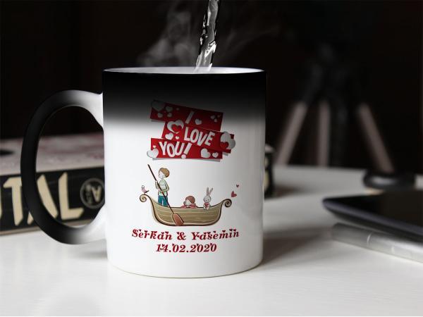 Sevgililer Günü Tasarımlı Sihirli Kupa