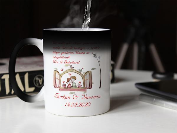 Sevgililer Günü Tasarımlı Sihirli Kupa