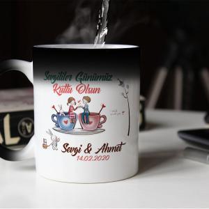 Sevgililer Günü Tasarımlı Sihirli Kupa
