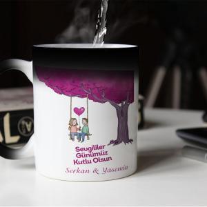 Sevgililer Günü Tasarımlı Sihirli Kupa