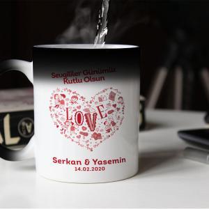 Sevgililer Günü Tasarımlı Sihirli Kupa