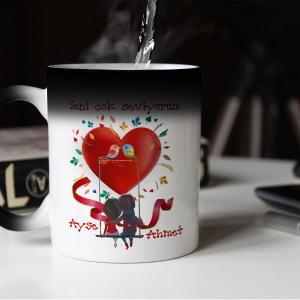 Sevgililer Günü Tasarımlı Sihirli Kupa