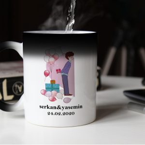 Sevgililer Günü Tasarımlı Sihirli Kupa