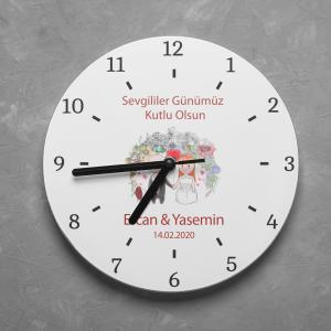 Sevgililer Günü Tasarımlı Yuvarlak Duvar Saati