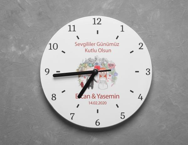 Sevgililer Günü Tasarımlı Yuvarlak Duvar Saati