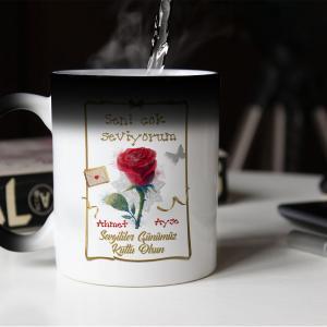 Sevgililer Günü Tasarımlı Sihirli Kupa