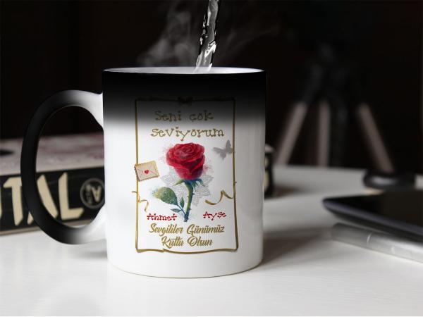 Sevgililer Günü Tasarımlı Sihirli Kupa