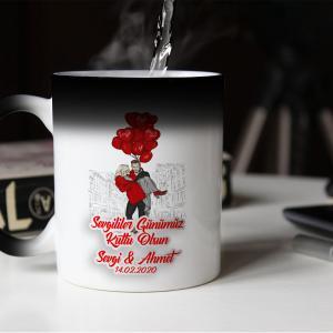 Sevgililer Günü Tasarımlı Sihirli Kupa