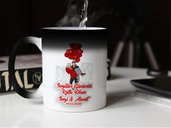 Sevgililer Günü Tasarımlı Sihirli Kupa