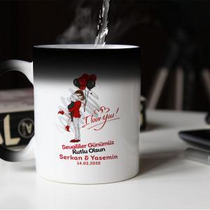 Sevgililer Günü Tasarımlı Sihirli Kupa