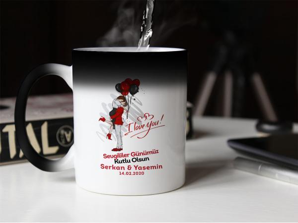 Sevgililer Günü Tasarımlı Sihirli Kupa