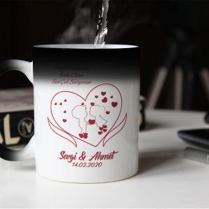 Sevgililer Günü Tasarımlı Sihirli Kupa
