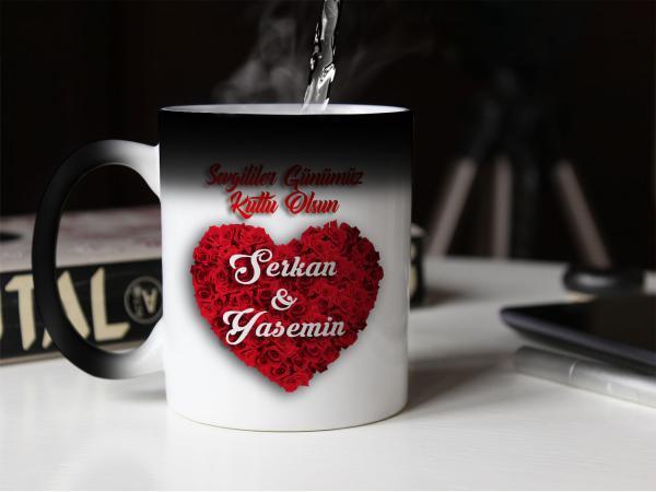 Sevgililer Günü Tasarımlı Sihirli Kupa