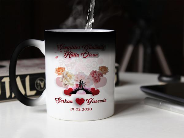 Sevgililer Günü Tasarımlı Sihirli Kupa